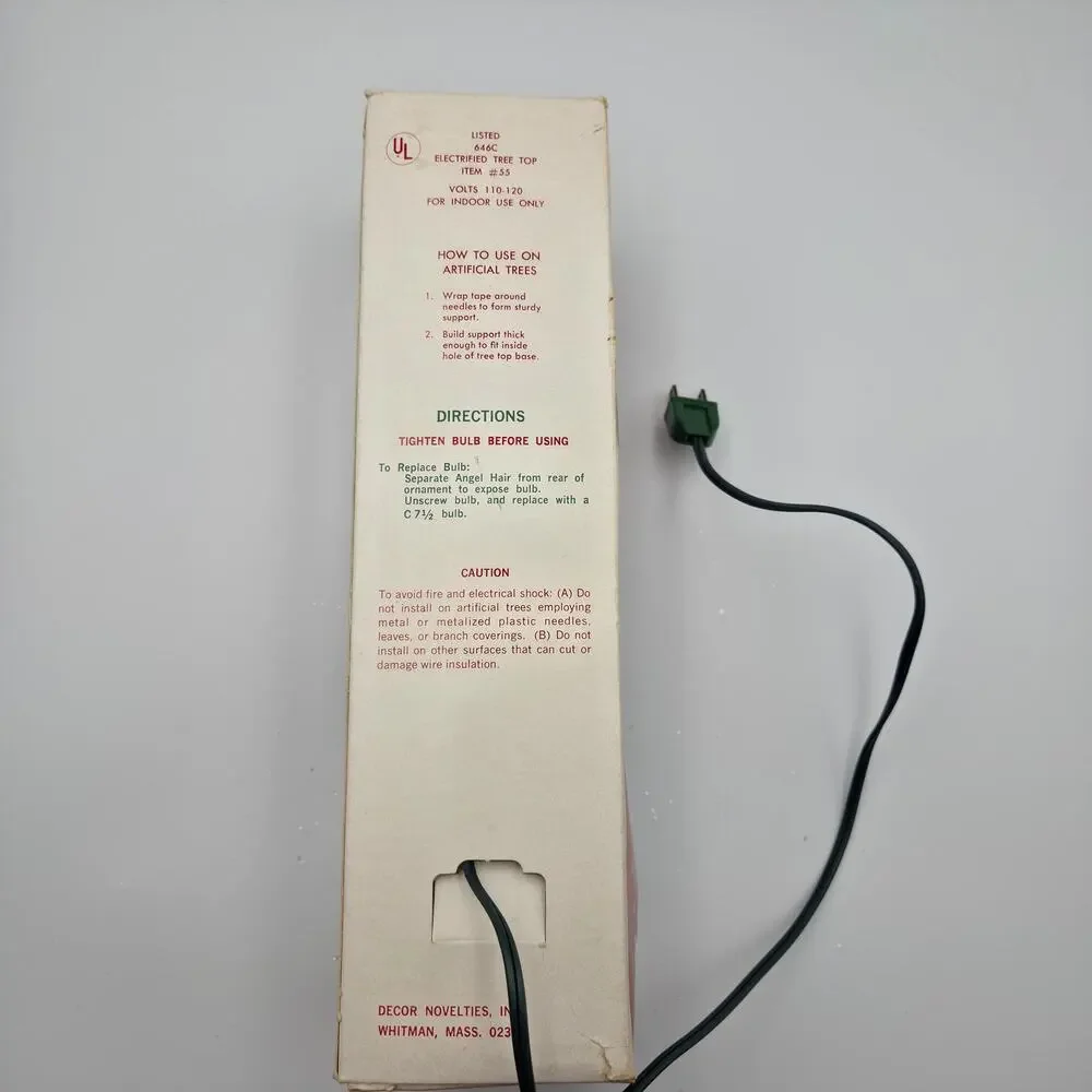 Jewelbrite Tree Topper Vintage OS White Good Angel Lighted Electrified Decor Box